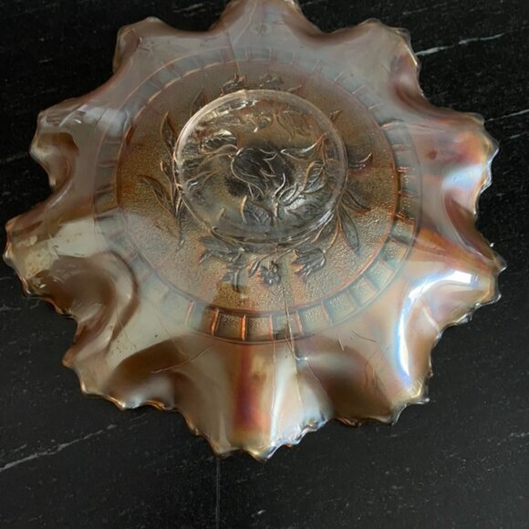 Antique Carnival Glass by Dugan "WindFlower" Ruffled Bowl Iridescent c1910 EC - Picture 2 of 11